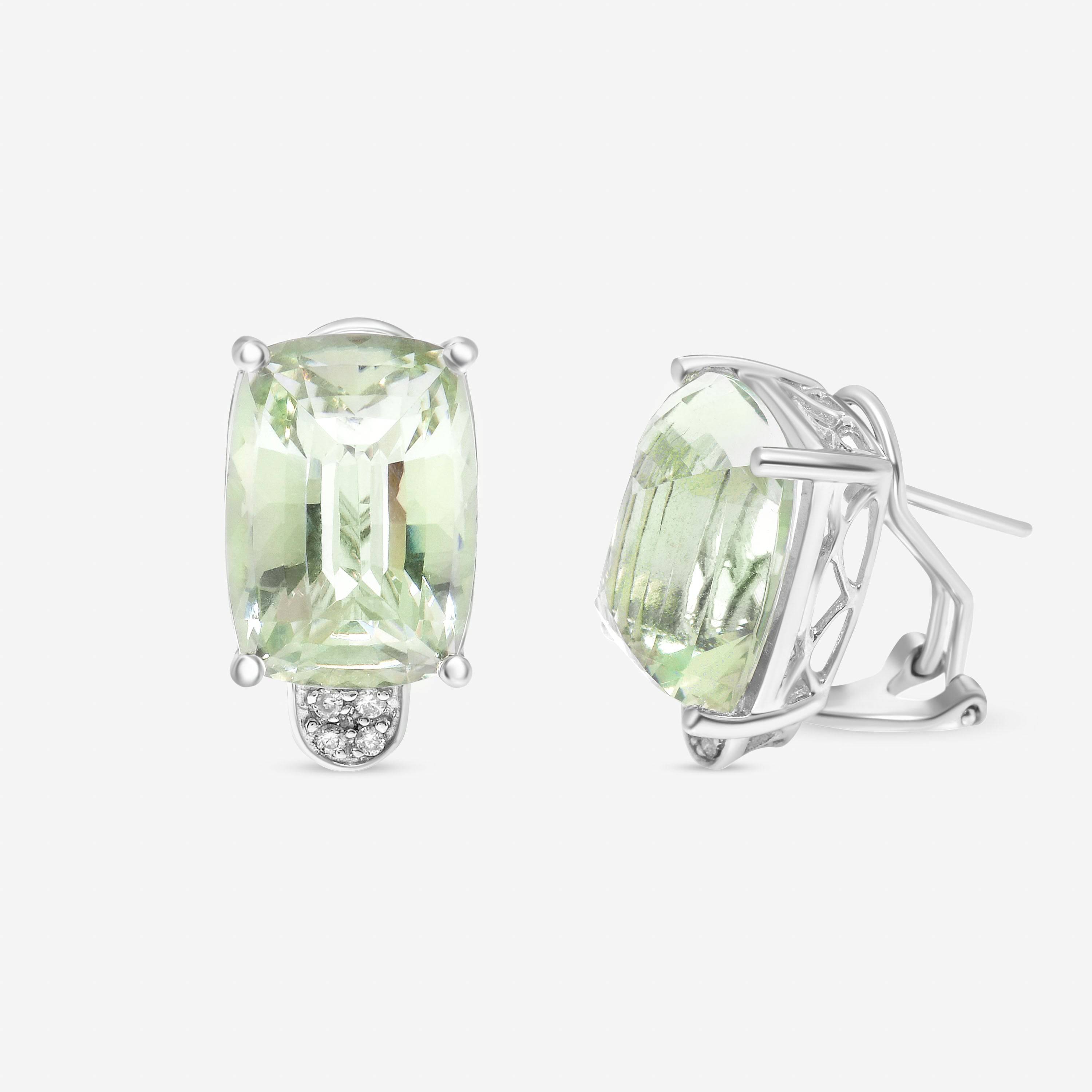 SuperOro 14K White Gold, Green Quartz and Diamond Huggie Earrings 63104 - ShopWorn