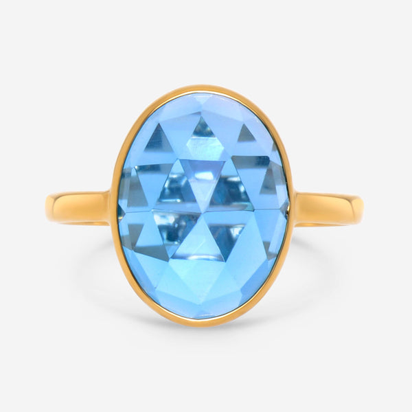 SuperOro 18K Yellow Gold, Blue Topaz Gemstone Ring - ShopWorn