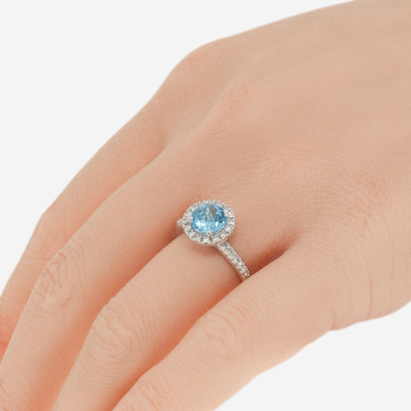 SuperOro 14K White Gold, Blue Topaz and Diamond Gemstone Ring 63312 - ShopWorn