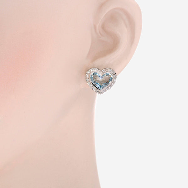 SuperOro 18K White Gold, Aquamarine and Diamond Heart Huggie Earrings 63472 - THE SOLIST