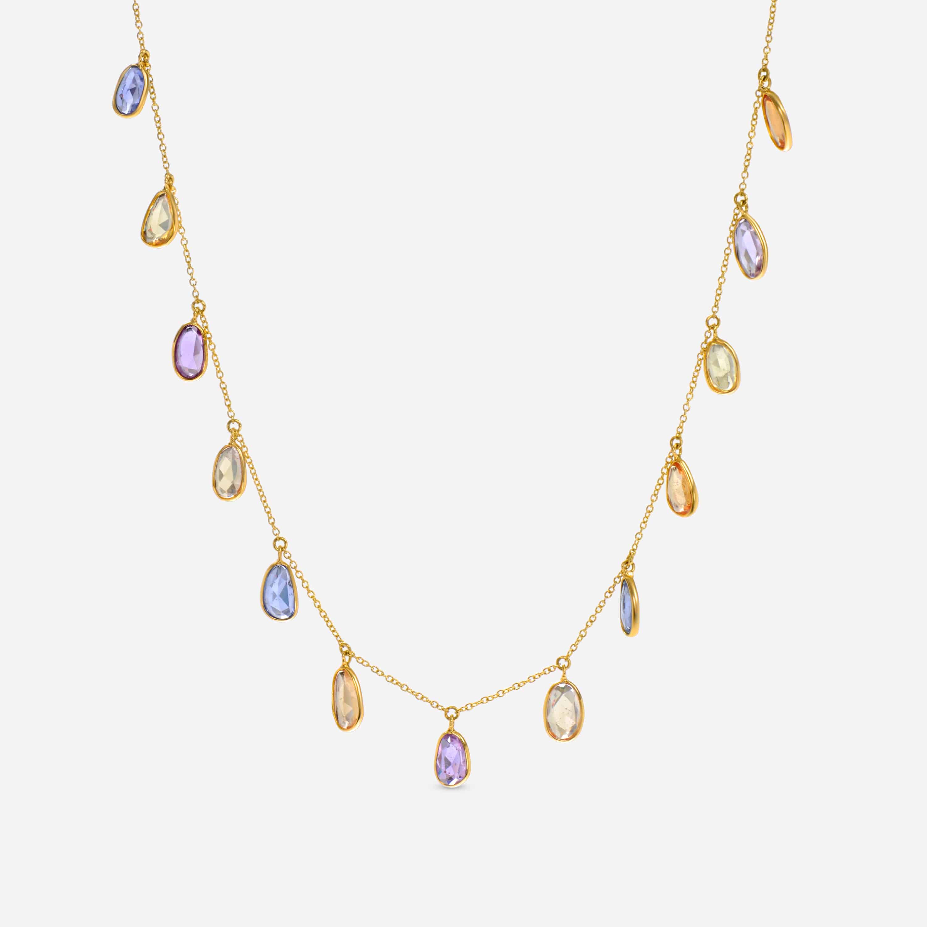 SuperOro 18K White Gold, Multi Sapphire 6.00ct. tw. Princess Necklace - THE SOLIST