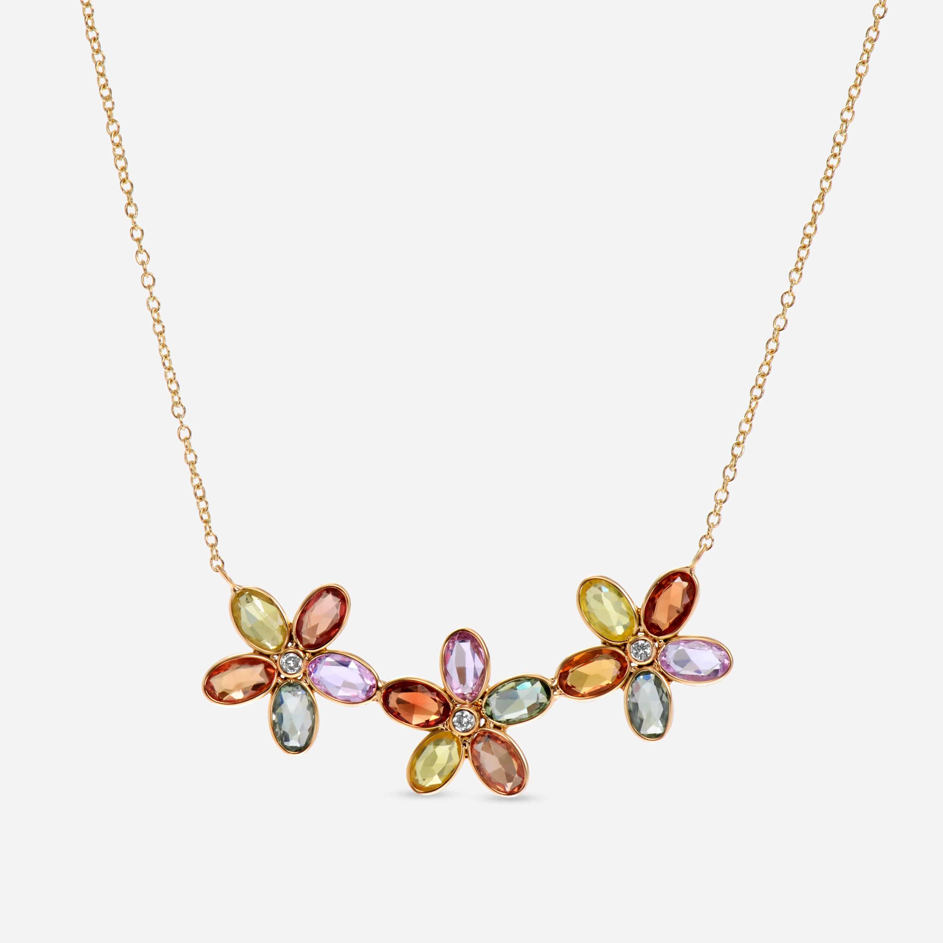 SuperOro 18K Yellow Gold, Multi Sapphire 3.50ct. tw. and Diamond Flower Collar Necklace - THE SOLIST
