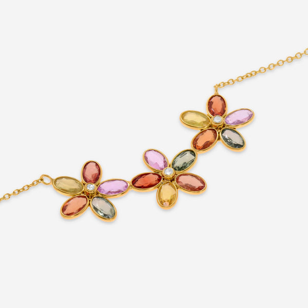 SuperOro 18K Yellow Gold, Multi Sapphire 3.50ct. tw. and Diamond Flower Collar Necklace - THE SOLIST