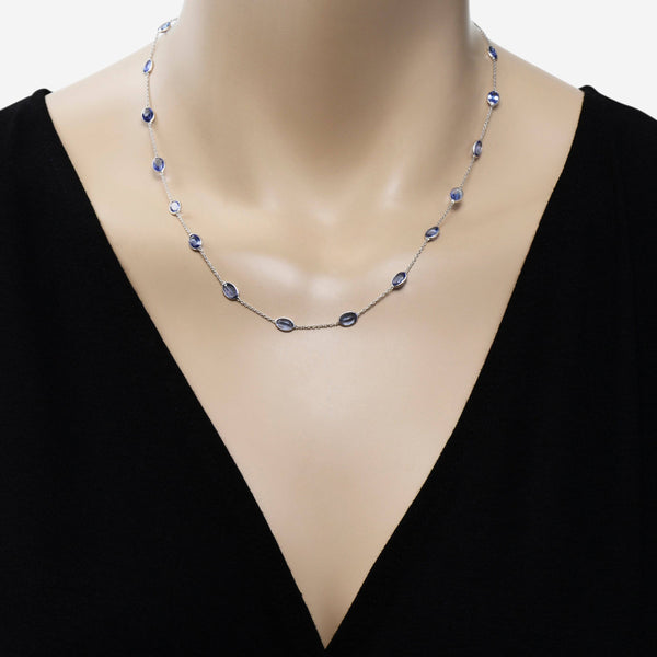 SuperOro 18K White Gold, Tanzanite Princess Necklace - ShopWorn