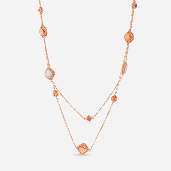 Roberto Coin Palazzo Ducale 18K Rose Gold, Mother Of Pearl and Diamond Station Necklace 7773017AX35X - ShopWorn