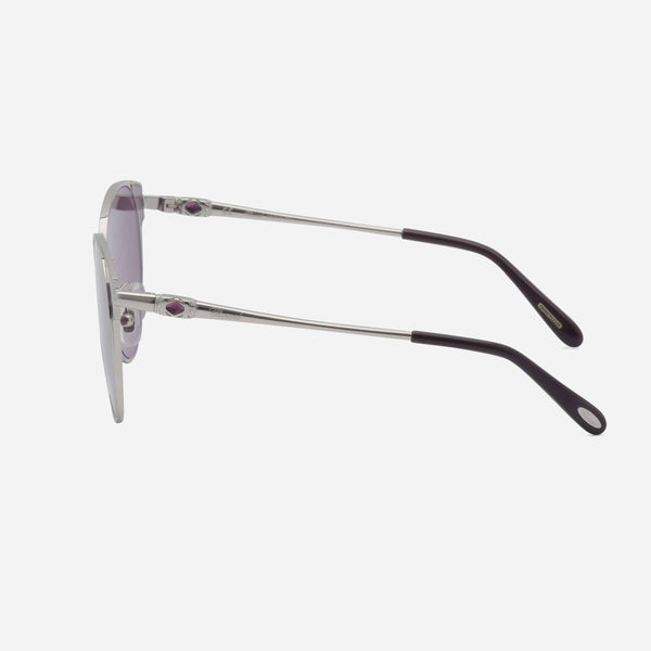 Chopard Imperiale Shiny Palladium & Burgundy Round Sunglasses C21S-579 - ShopWorn