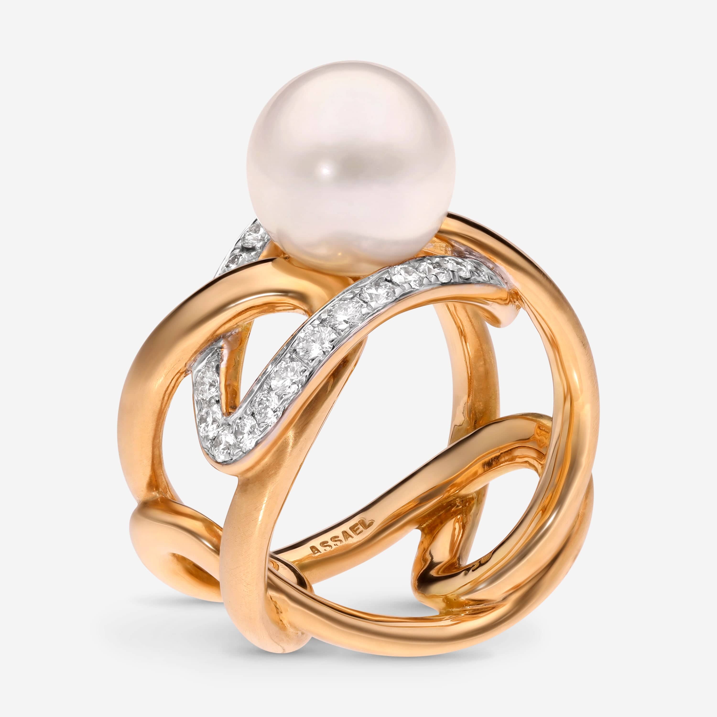 Assael Angela Cummings 18K Yellow Gold, South Sea Pearl and Diamond 0.84ct. tw. Statement Ring Sz. 7 ACR0015 - ShopWorn