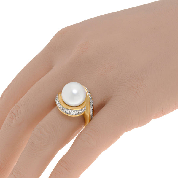 Assael Angela Cummings 18K Yellow Gold and Platinum, South Sea Pearl and Diamond 1.31ct. tw. Statement Ring Sz. 6.5 ACR0069 - ShopWorn
