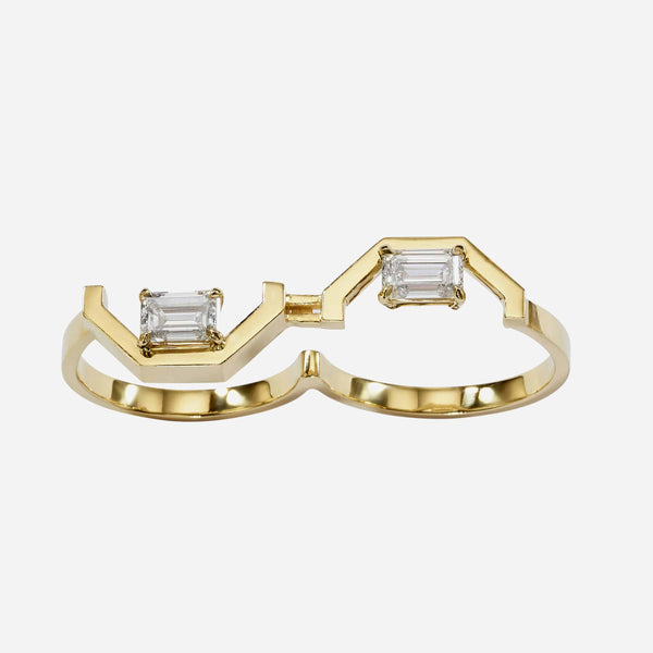 Âme Angles 18K Yellow Gold, Lab-Grown Diamond 1.36ct. tw. Two Finger Ring Sz. 7.25 - ShopWorn