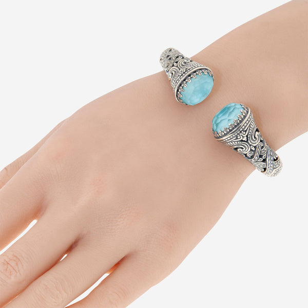 Konstantino Sterling Silver, Turquoise and Rock Crystal Doublet Cuff Bracelet BKJ451-325 - ShopWorn