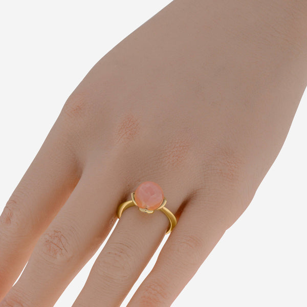 Luca Carati 18K Yellow Gold Diamond and Pink Quartz Ring sz 6.75 C017-G942A - ShopWorn