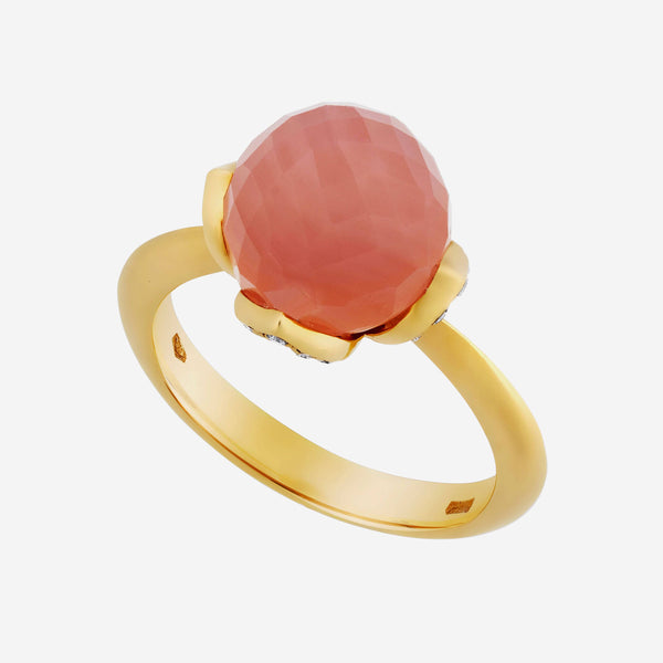 Luca Carati 18K Yellow Gold Diamond and Pink Quartz Ring sz 6.75 C017-G942A - ShopWorn