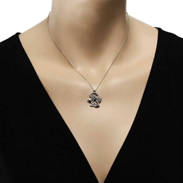 Minu by Giovanni Ferraris 18K White Gold 0.29ct. tw. Diamond Angel, Polished Heart and Wings Pendant Necklace CL1667BB-L - ShopWorn
