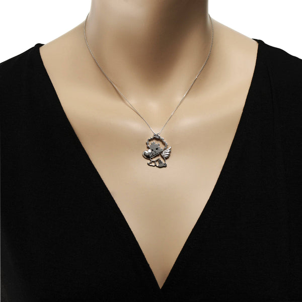 Minu by Giovanni Ferraris 18K White Gold Diamond Angel, Polished Heart Pendant Necklace CL1667CB-L - ShopWorn