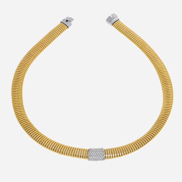 Tessitore Tubogas 18K Yellow Gold and Stainless Steel, Diamond 1.07ct. tw. Choker Necklace CT600/A - ShopWorn