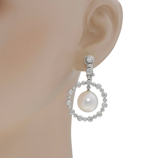 Assael 18K White Gold Diamond 2.54ct. tw. and South Sea Pearl Drop Earrings E5409 - ShopWorn