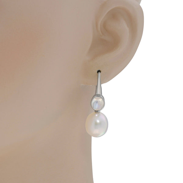 Assael 18K White Gold, Moonstone and South Sea Pearl Drop Earrings E5842 - ShopWorn