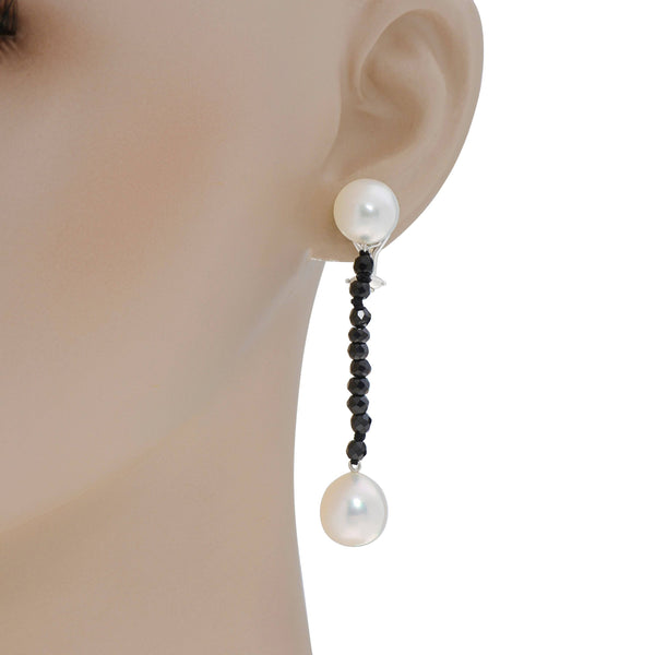 Assael 18K White Gold, Black Spinel 9.00ct. tw. and South Sea Pearl French Clip Earrings E6717 - ShopWorn