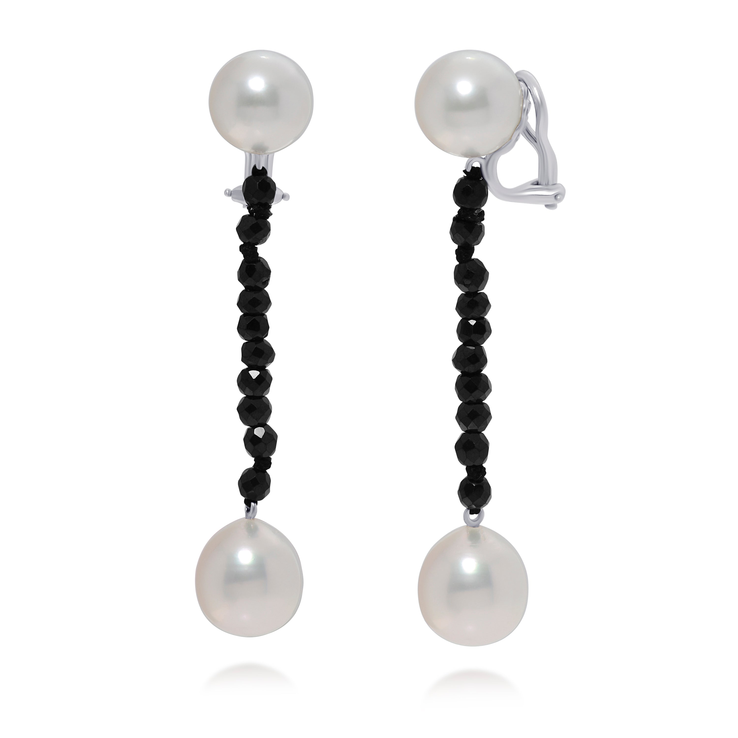 Assael 18K White Gold, Black Spinel 9.00ct. tw. and South Sea Pearl French Clip Earrings E6717 - THE SOLIST