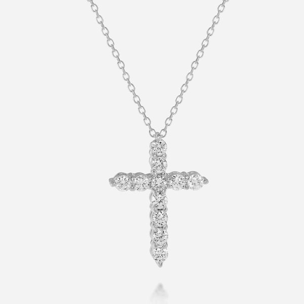 Tresorra 18K White Gold, Diamond 0.45ct. tw. Cross Pendant Necklace K0610P09 - ShopWorn