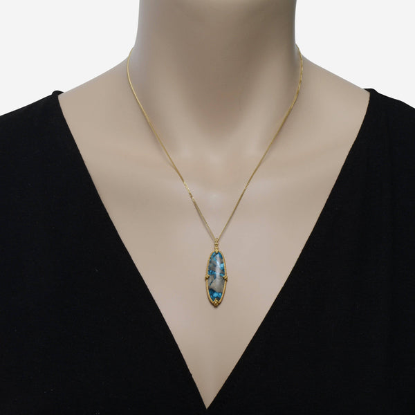 Amáli 18K Yellow Gold and Turquoise Pendant Necklace N-2558-TQ - ShopWorn
