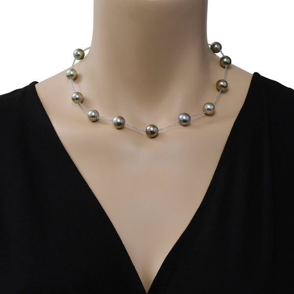 Assael 18K White Gold Tahitian Natural Color Pearl Collar Necklace N5018 - ShopWorn
