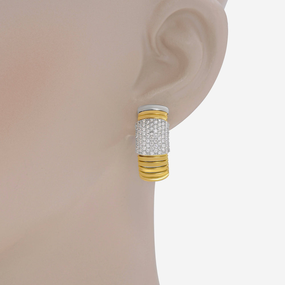 Tessitore Tubogas 18K Yellow Gold and Stainless Steel, Diamond 1.54ct. tw. Huggie Earrings OT 600 - ShopWorn