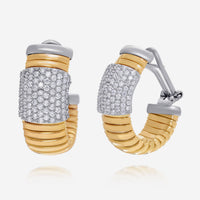 Tessitore Tubogas 18K Yellow Gold and Stainless Steel, Diamond 1.54ct. tw. Huggie Earrings OT 600 - ShopWorn