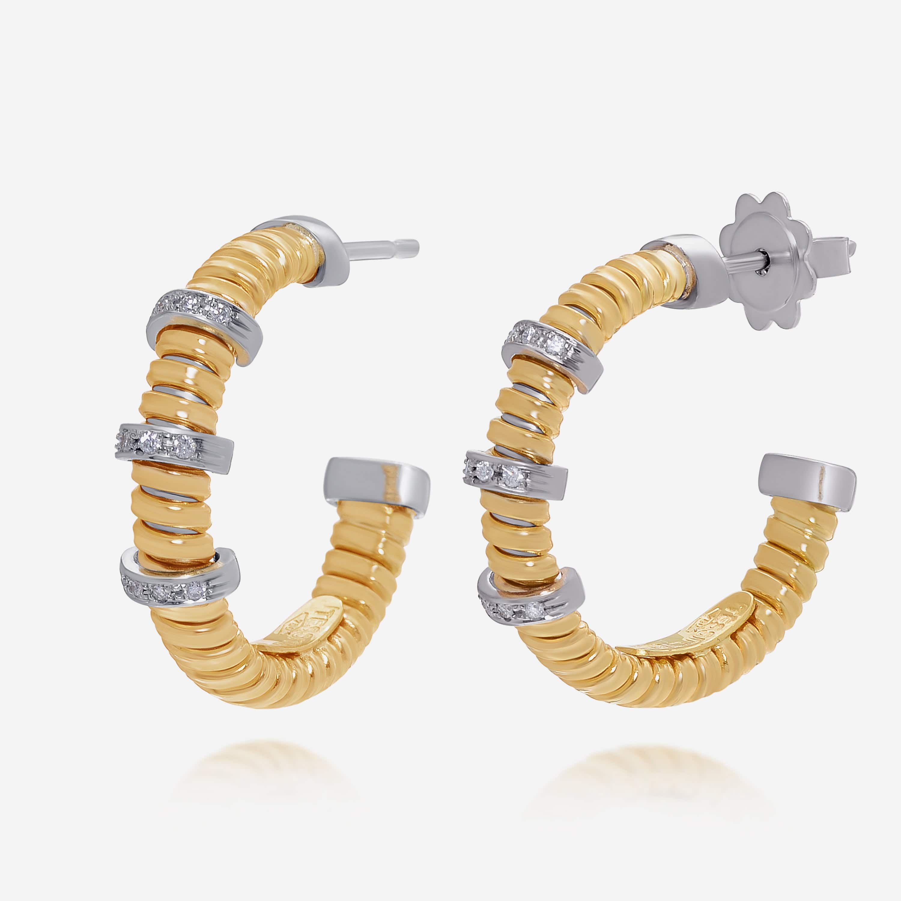 Tessitore Tubogas 18K Yellow Gold, Diamond Hoop Earrings OT 825Y - ShopWorn