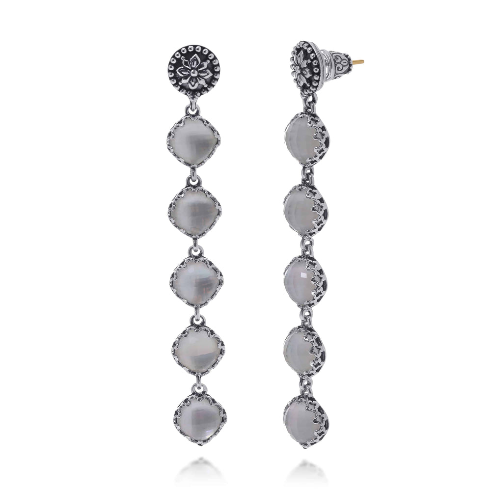 Konstantino Sterling Silver, Mother Of Pearl and Rock Crystal Doublet Drop Earrings SKKJ510-313 - ShopWorn