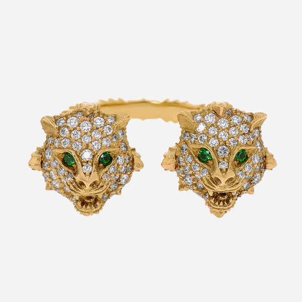 Gucci Le Marche Des Merveilles 18K Yellow Gold, Diamond 0.63ct. tw. and Tsavorite Statement Ring Sz. 7.5 YBC482072001015 - ShopWorn